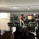 El duet de la Jonca format per Clara Vila (clarinet) i Cesc Joval (saxòfon) durant el primer concert del cicle de tardor 'En clau femenina' de l'ONCA.