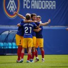 Els jugadors de l'FC Andorra celebren el segon gol