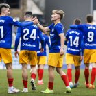 Els jugadors de l'FC Andorra celebren el segon gol