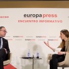 Xavier Espot durant l'entrevista en la trobada informativa avui a Madrid