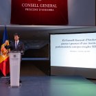 El síndic general, Carles Ensenyat, durant el discurs d'obertura de la primera edició del curs sobre la història del Consell General