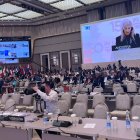 La subsíndica general, Sandra Codina, durant el discurs a l'Assemblea de la Unió Interparlamentaria.