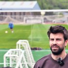 Gerard Piqué, a l’entrenament celebrat ahir a l’Estadi Comunal.