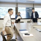 Xavier Espot, Sandra Cano i Jordi Ribó durant la reunió