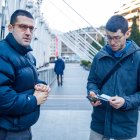 Els representants de la plataforma per l'habitatge digne en una compareixença