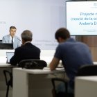 Marc Rossell a la roda de premsa sobre el projecte de llei de creació de la societat pública d'Andorra Digital