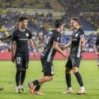 Els jugadors de l’FC Andorra celebren el gol aconseguit a Las Palmas.