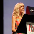 La directora de la Fundació Privada Nostra Senyora de Meritxell, Celine Mandicó, durant l'acte inaugural.