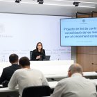 Les ministres Conxita Marsol i Ester Molné en la presentació del projecte de llei de continuïtat i consolidació de les mesures per al creixement sostenible.