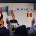 Emmanuel Macron en el discurs públic durant la visita a Andorra del setembre del 2019