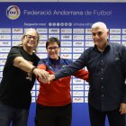 Marc Rodríguez, Montse Sànchez i Fèlix Àlvarez en la presentació de l'equip inclusiu