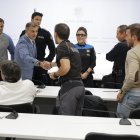 El ministre amb representants sindicals.