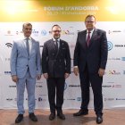 El ministre de Funció Pública i Transformació digital, Marc Rossell, amb el cap de Govern, Xavier Espot i el cap de l'Oficina Europea de la UIT, Jaroslaw Ponder, en l'obertura del II Fòrum d'Andorra.