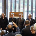 La cònsul major d'Ordino Maria del Mar Coma, junt amb Xavier Espot i el Copríncep Josep Lluís Serrano en l'acte de presentació de l'EFPEM