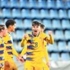 Hugo Ferreira celebra el segon gol, ahir.