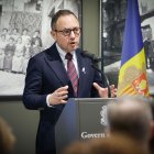 El cap de Govern, Xavier Espot, durant el discurs amb motiu del Dia mundial contra la violència envers les dones.