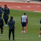 El màxim accionista de l’entitat, Gerard Piqué, durant l’entrenament d’ahir.