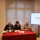 Els presidents del Consell Nacional de la Llengua, Ladislau Baró i Mònica Bonell, i el director del departament de Política Lingüística, Joan Sans.