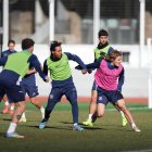 Entrenament dels tricolors a l’Estadi Comunal.