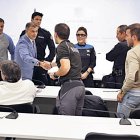 Rossell durant una reunió amb els sindicats.