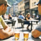 Dues persones consumint cervesa a la terrassa d’un bar.