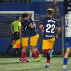 Els tricolors celebren el primer gol del partit.