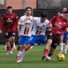 Álvaro Martín, de l'FC Andorra, en una acció del partit contra el Mirandés