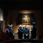 El Copríncep episcopal, Josep-Lluís Serrano Pentinat, amb els síndics generals i els membres de la sindicatura durant la visita a la Casa de la Vall.