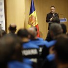 El cap de Govern, Xavier Espot, durant el discurs en l'acte de celebració de la diada del cos de Duana.