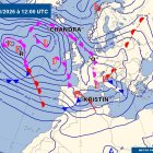 Mapa de Meteo on es mostren les dues borrasques que tenen presència al Principat.