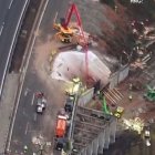 Obres de reparació de l'AP7 a Catalunya per l'accident de tren a Gelida