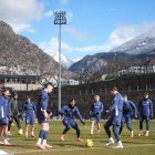 Els jugadors de l’Andorra, ahir al Comunal.