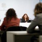 Mariona Cadena i Mireia Porras, a la presentació del protocol antiassetjament del Govern.