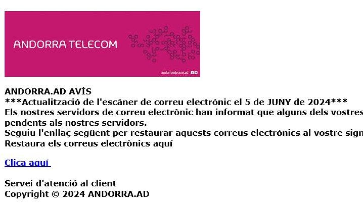 Imatge del correu fraudulent