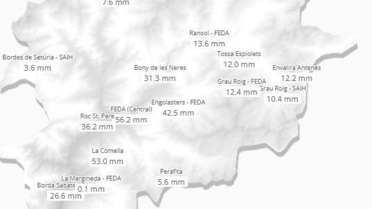 Quantita ts de pluja acumulada per les tempestes d'ahir a la tarda