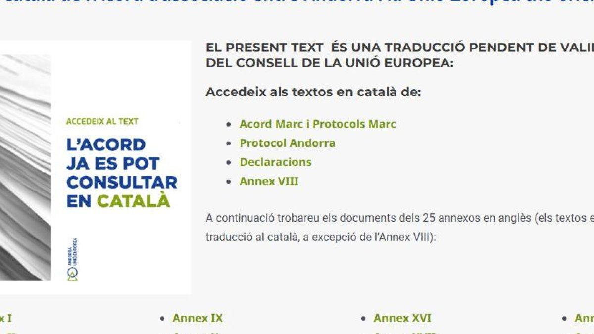 El text en català de l'acord amb la UE ja està publicat
