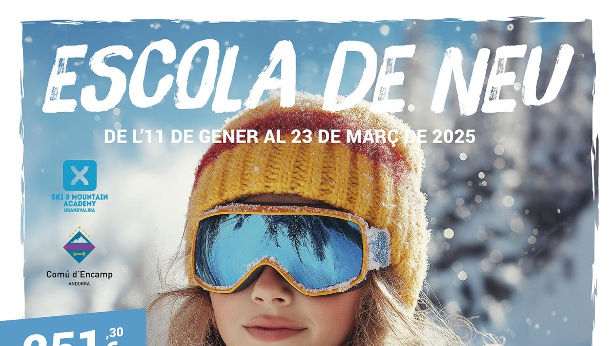 El cartell de l'escola de neu d'Encamp