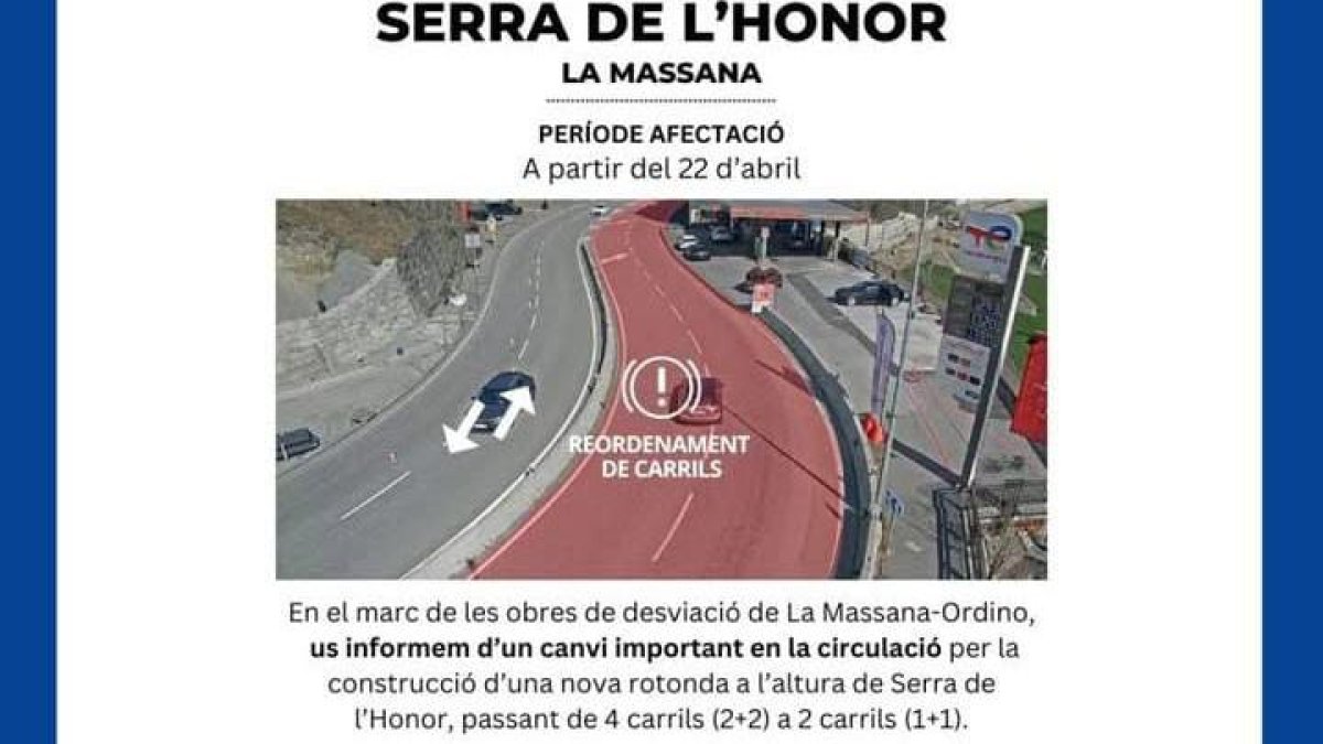 Avís de la construcció d'una rotonda a la Serra de l'Honor.