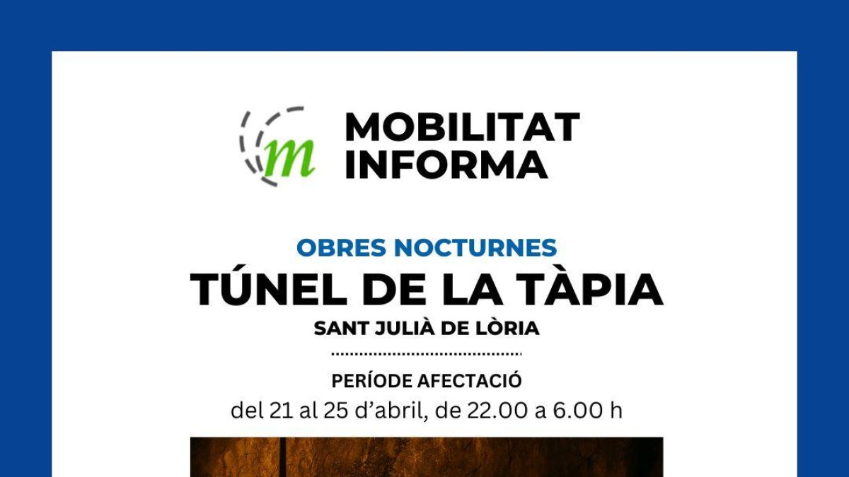 Tancament del túnel de la Tàpia per obres.