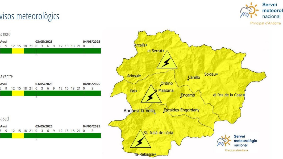 Les tempestes que han fet activar l'avís groc arribaran al migdia al Principat
