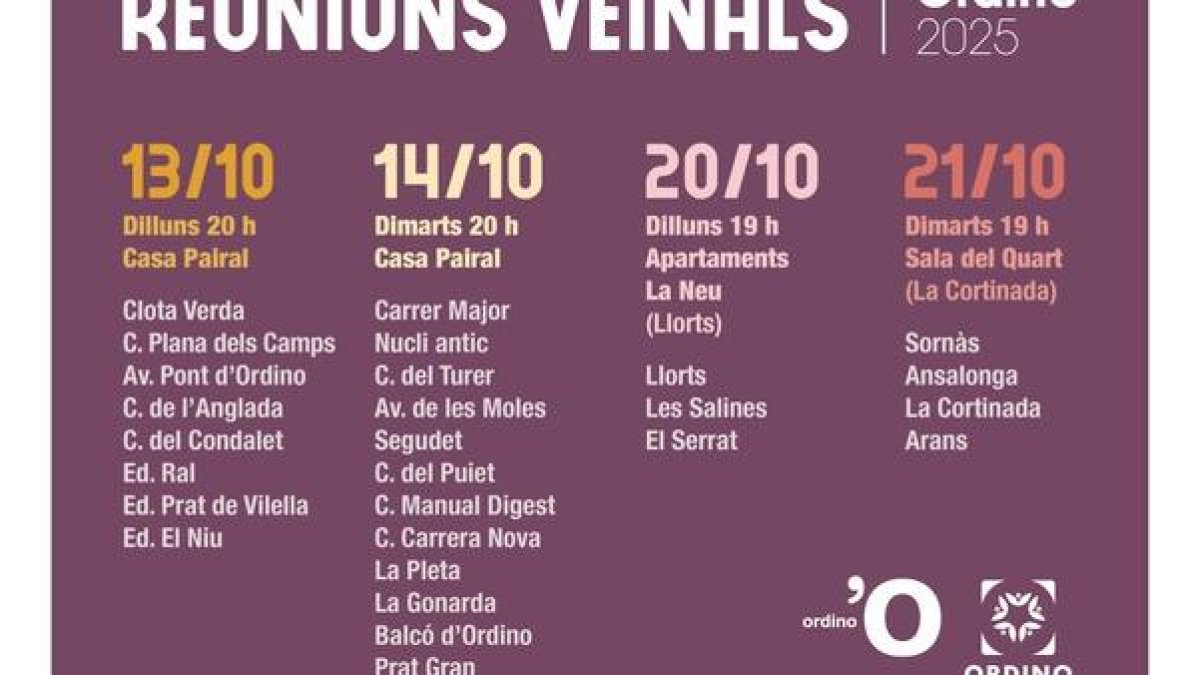 Calendari de les reunions veïnals d'Ordino.