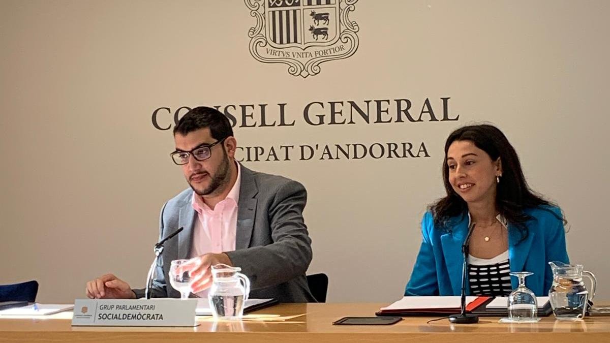 El conseller general Pere Baró i la consellera Laia Moliné en la roda de premsa aquest matí.