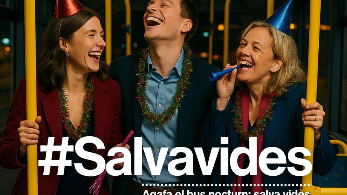 El cartell de la campanya del servei de mobilitat amb la qual recomana agafar el bus nocturn.