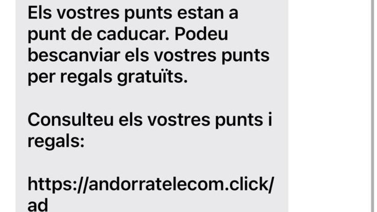 El missatge fraudulent suplantant Andorra Telecom