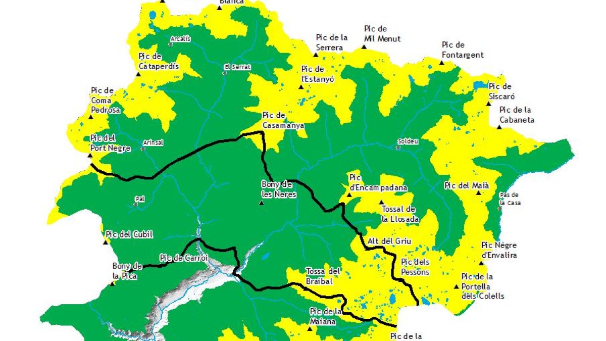 En groc les zones on es manté el risc d'allaus a 2.