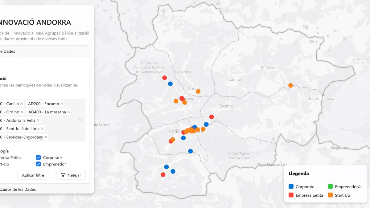 El mapa interactiu per visualitzar les empreses innovadores d’Andorra