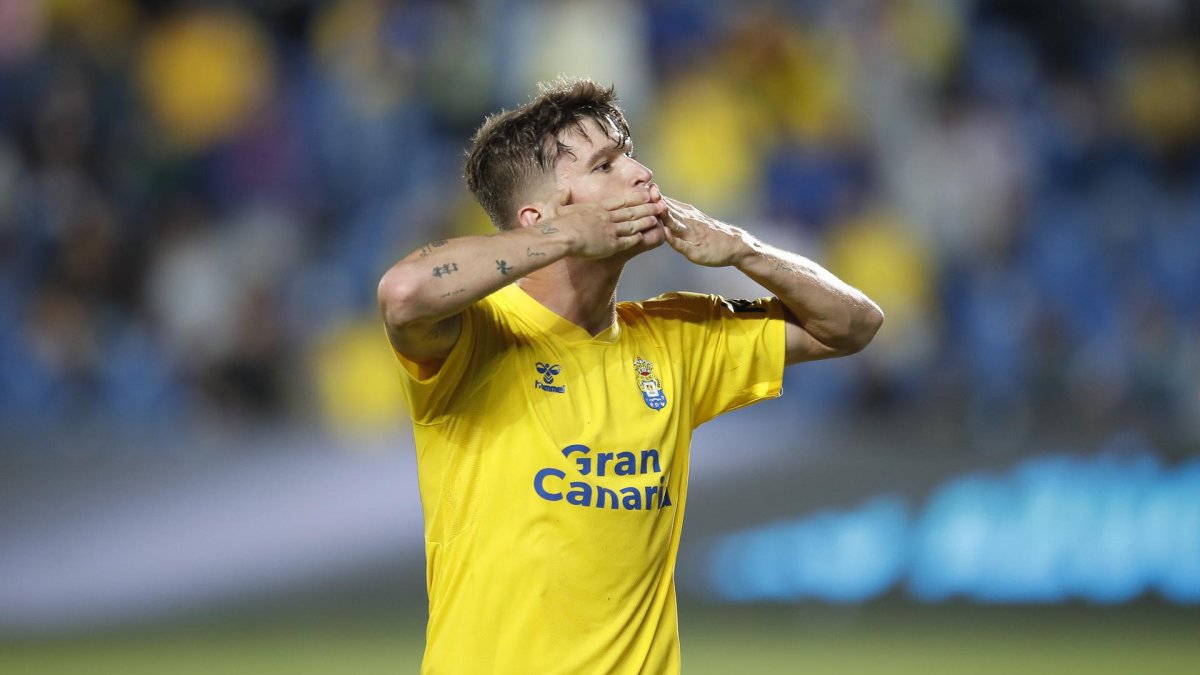 Marc Cardona celebra un gol amb el seu exequip, la UD Las Palmas.