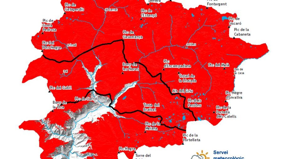 Perill d'allaus 4 a tot Andorra.
