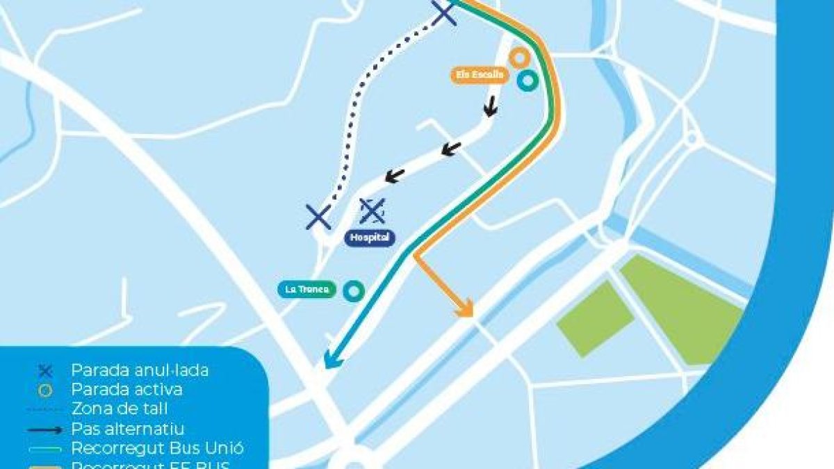 Els recorreguts alternatius de les línies de bus unió i Sant Jaume i els Vilars.
