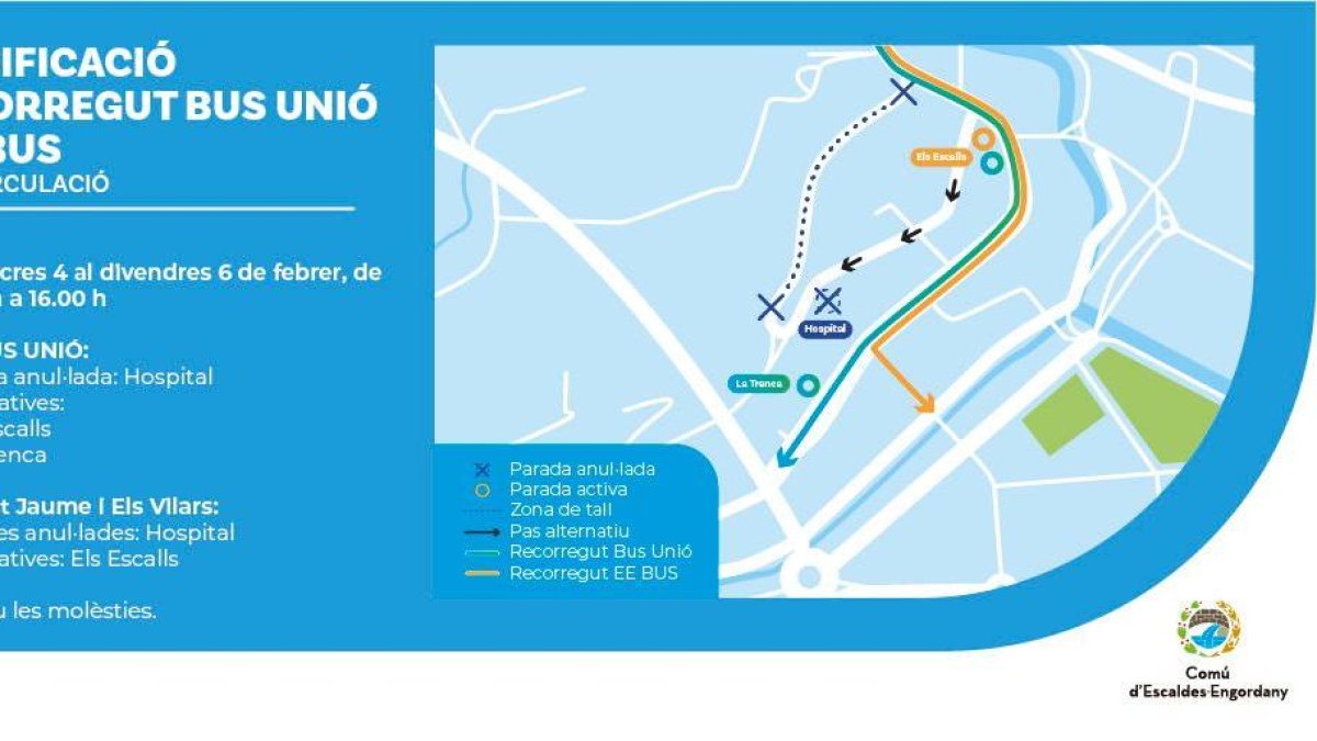 Els recorreguts alternatius de les línies de bus unió i Sant Jaume i els Vilars.
